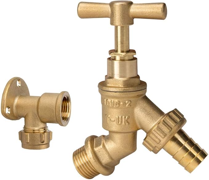 Garden Brass Water Bib Tap with Brass Wall Plate Fixture,...
