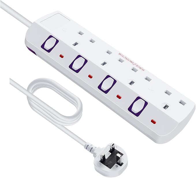 Tech Traders Extension Lead 4 Way Multi Plug Extension So...