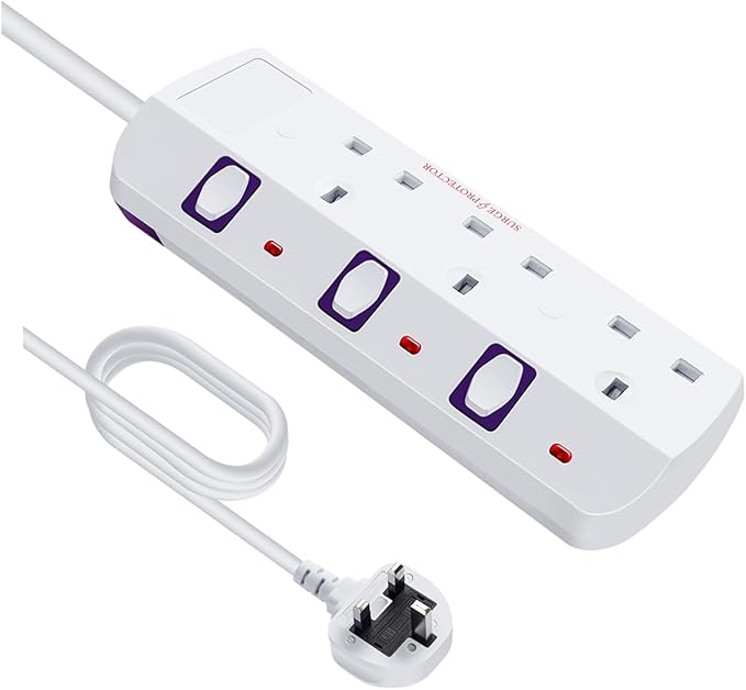 Extension Lead 3 Way Switches Plug Extension with 2M Cabl...